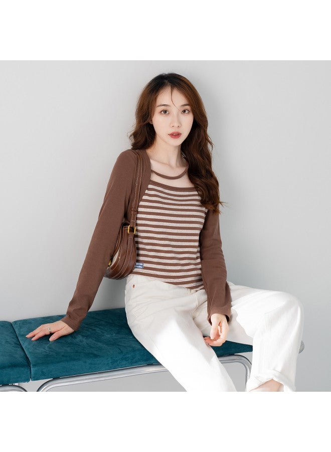 Hstyle spring Women's Fashion Versatile Casual Contrast Color Long Sleeve T-shirt - Image 5