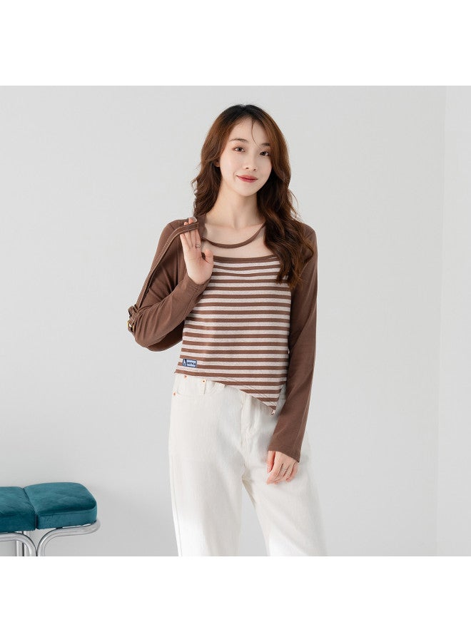 Hstyle spring Women's Fashion Versatile Casual Contrast Color Long Sleeve T-shirt - Image 2