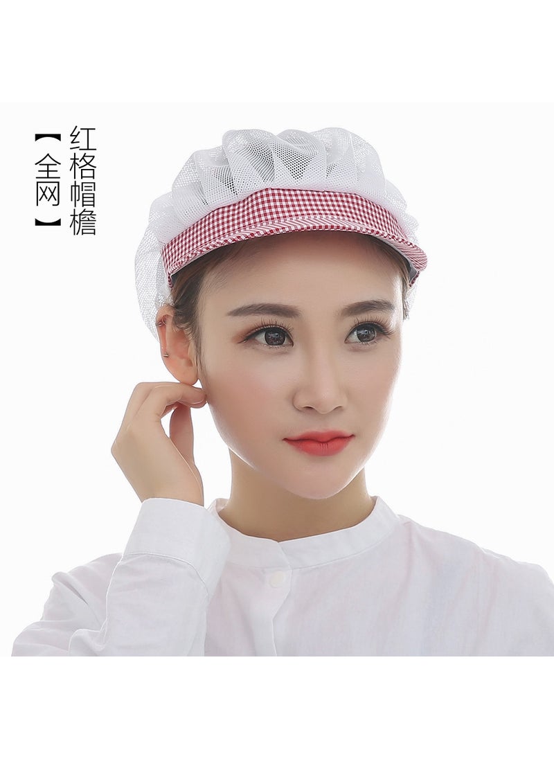 Generic Xuan Zhixin Food Factory Work Hat Womens Dust-proof Workshop Mens Catering Womens Factory Canteen Work Hat Chef Hat Kitchen Red lattice brim [full Net]] 