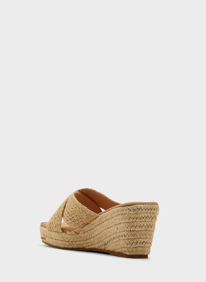 Ginger Cross Over Raffia Strap Wedge Heel Sandal