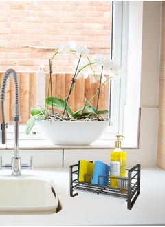 RACK STORE Kitchen Sink Sponge Holder Sink Caddy Organizer With Removable Drain Tray Countertop Dish Soap Holder Black Colour  - Image 2