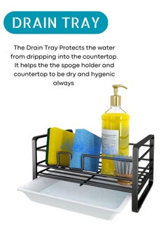 RACK STORE Kitchen Sink Sponge Holder Sink Caddy Organizer With Removable Drain Tray Countertop Dish Soap Holder Black Colour  - Image 3