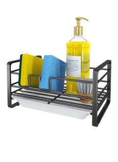 RACK STORE Kitchen Sink Sponge Holder Sink Caddy Organizer With Removable Drain Tray Countertop Dish Soap Holder Black Colour  - Image 1