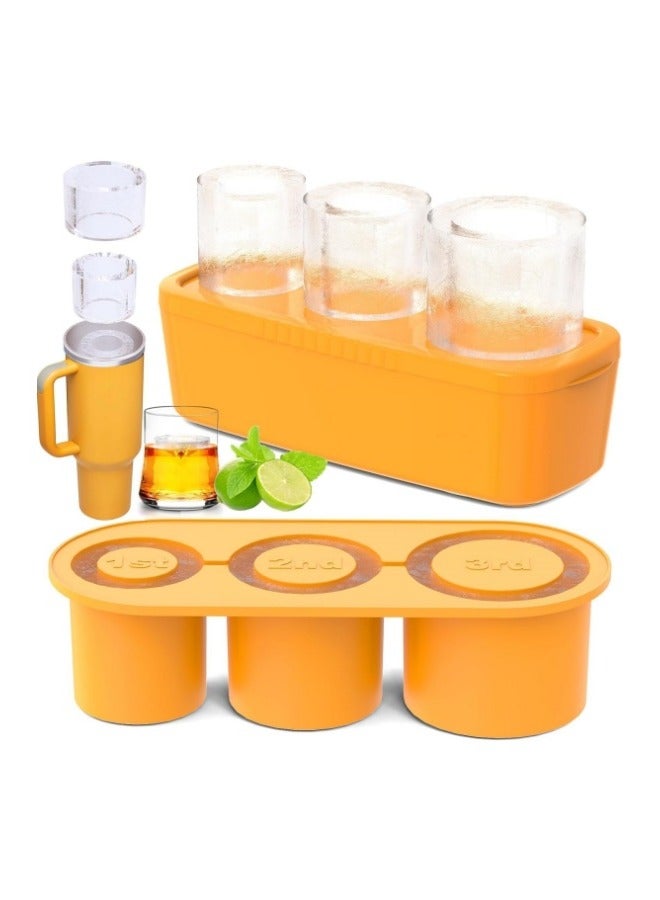 MIXDE Ice Cube Tray for Tumbler Cup,3 Pcs Silicone Cylinder Ice Mold with Lid and Bin for Freezer,for Chilling Drink,Juice,Whiskey,Cocktail,Coffee,Easy Fill and Release Ice Maker,Summer Gifts (Yellow) - Image 1