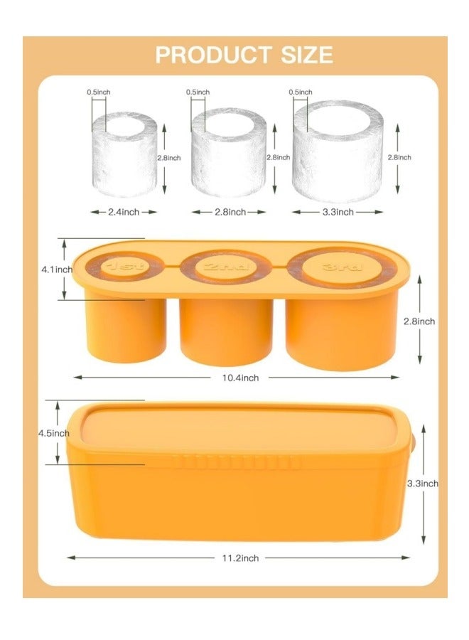 MIXDE Ice Cube Tray for Tumbler Cup,3 Pcs Silicone Cylinder Ice Mold with Lid and Bin for Freezer,for Chilling Drink,Juice,Whiskey,Cocktail,Coffee,Easy Fill and Release Ice Maker,Summer Gifts (Yellow) - Image 2