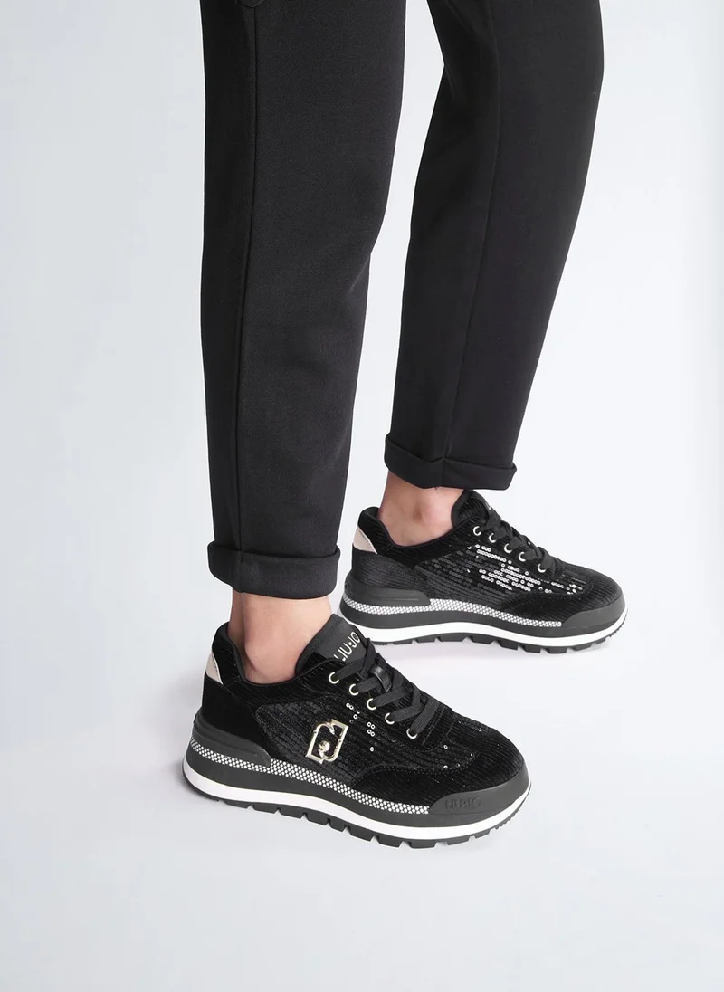 ليو جو أحذية رياضية سوداء مرصعة بالترتر