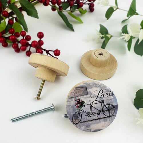 Lasyman 18 8PCS Vintage Unique Farmhouse Floral Paris Eiffel Shabby Chic Decorative Wooden Kitchen Cabinet Dresser Drawer Knobs and Pulls - Image 3