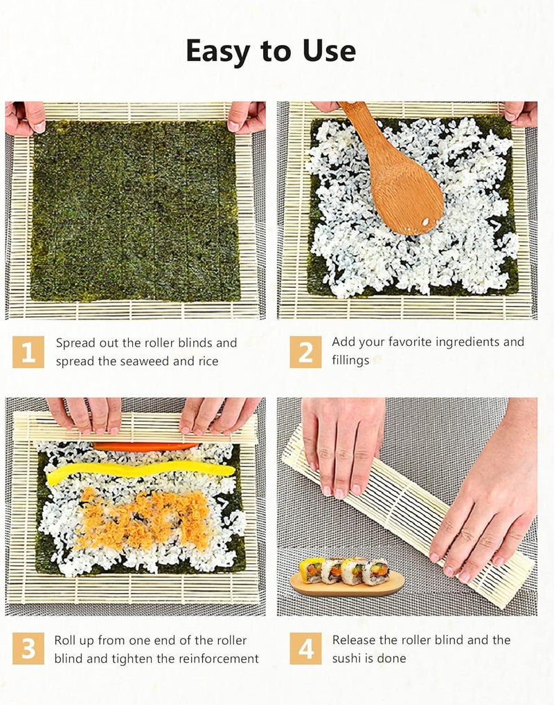 JIALEEY Bamboo Sushi Rolling Mat 95x95 Inch 6 PCS Set - Image 4