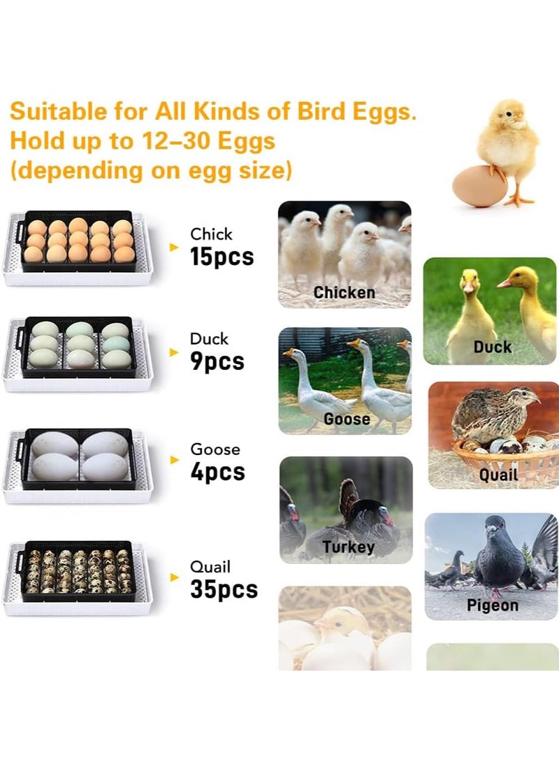 Egg Incubator 9-35 Digital Eggs Incubators for Hatching Eggs with Fully Automatic Turner, Humidity Control LED Candler, Mini Egg Incubator Breeder for Chicken, Ducks, Birds