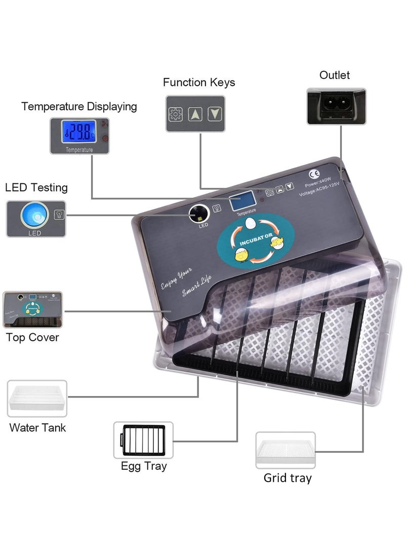 Egg Incubator 9-35 Digital Eggs Incubators for Hatching Eggs with Fully Automatic Turner, Humidity Control LED Candler, Mini Egg Incubator Breeder for Chicken, Ducks, Birds