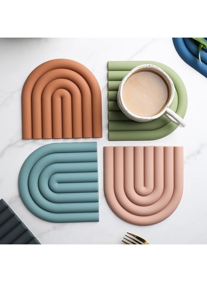 هومستر 4 قطع حصائر سيليكون عازلة للحرارة - ألوان موراندي، مساند أكواب وطنجرة مقاومة للانزلاق لحماية الطاولات - Image 1