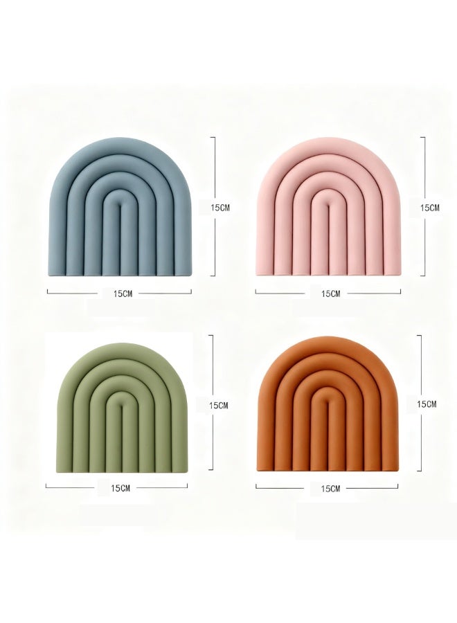 هومستر 4 قطع حصائر سيليكون عازلة للحرارة - ألوان موراندي، مساند أكواب وطنجرة مقاومة للانزلاق لحماية الطاولات - Image 4