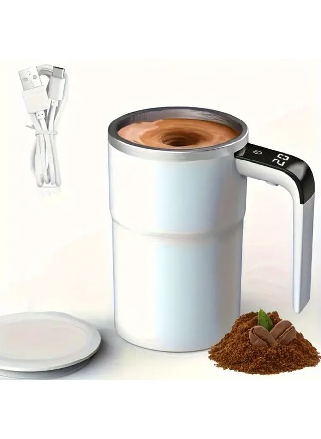 White Magnetic Auto Stirring Coffee Cup With LED Temperature Display Portable - Image 4