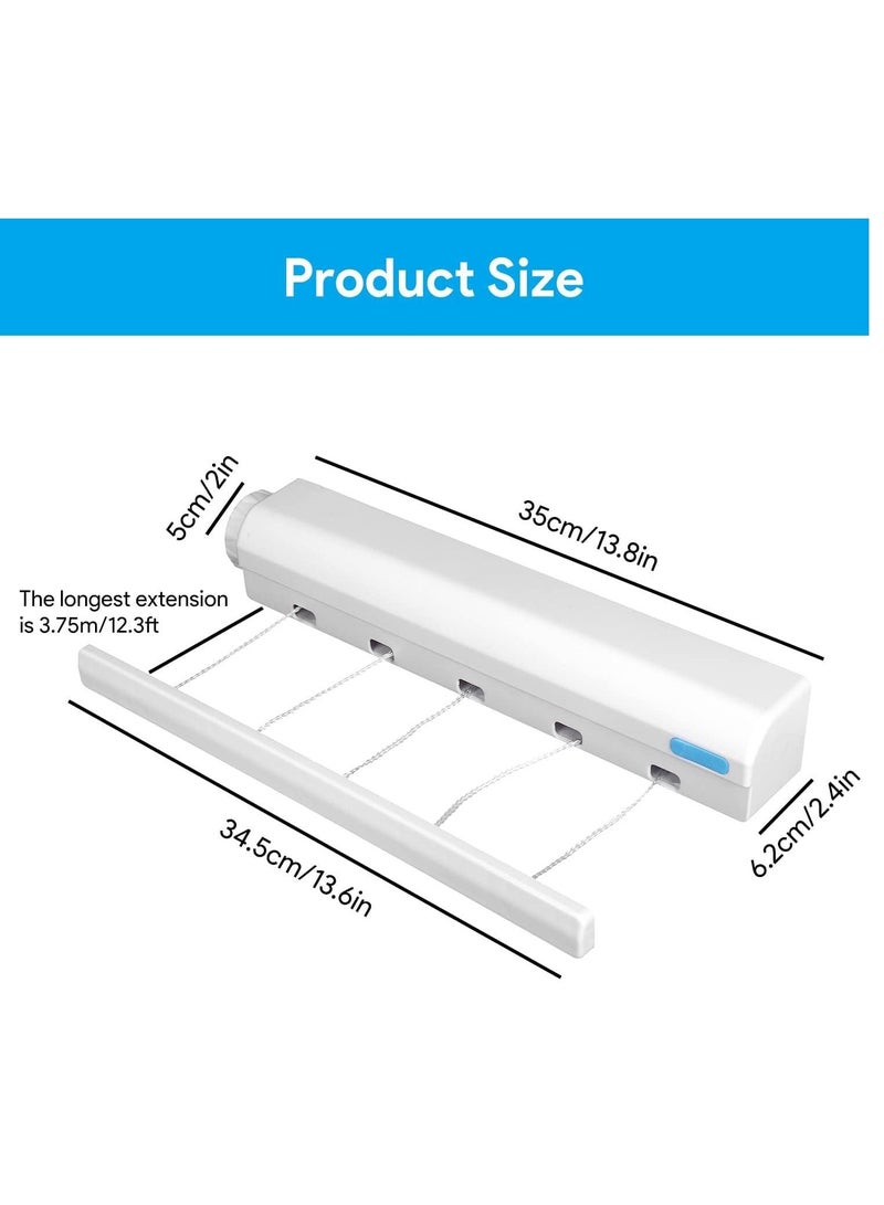 Y&D Telescopic Clothesline, Retractable Clothesline Indoor Outdoor Wall Mounted Clothes Dryer Line, Hanging White (5Ropes)  - Image 2