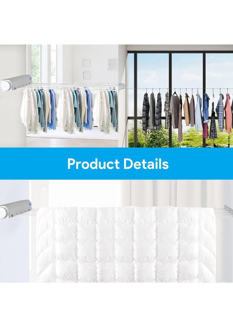 Y&D Telescopic Clothesline, Retractable Clothesline Indoor Outdoor Wall Mounted Clothes Dryer Line, Hanging White (5Ropes)  - Image 5