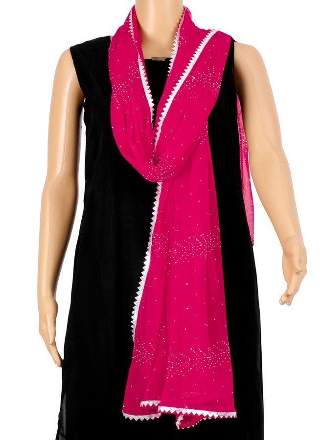 Chandrakala Swarovski Dupatta for Women, Shawl Scarf Wrap Chunni (D289-P), Pink, One size - Image 3