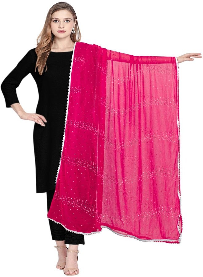 Chandrakala Swarovski Dupatta for Women, Shawl Scarf Wrap Chunni (D289-P), Pink, One size - Image 1