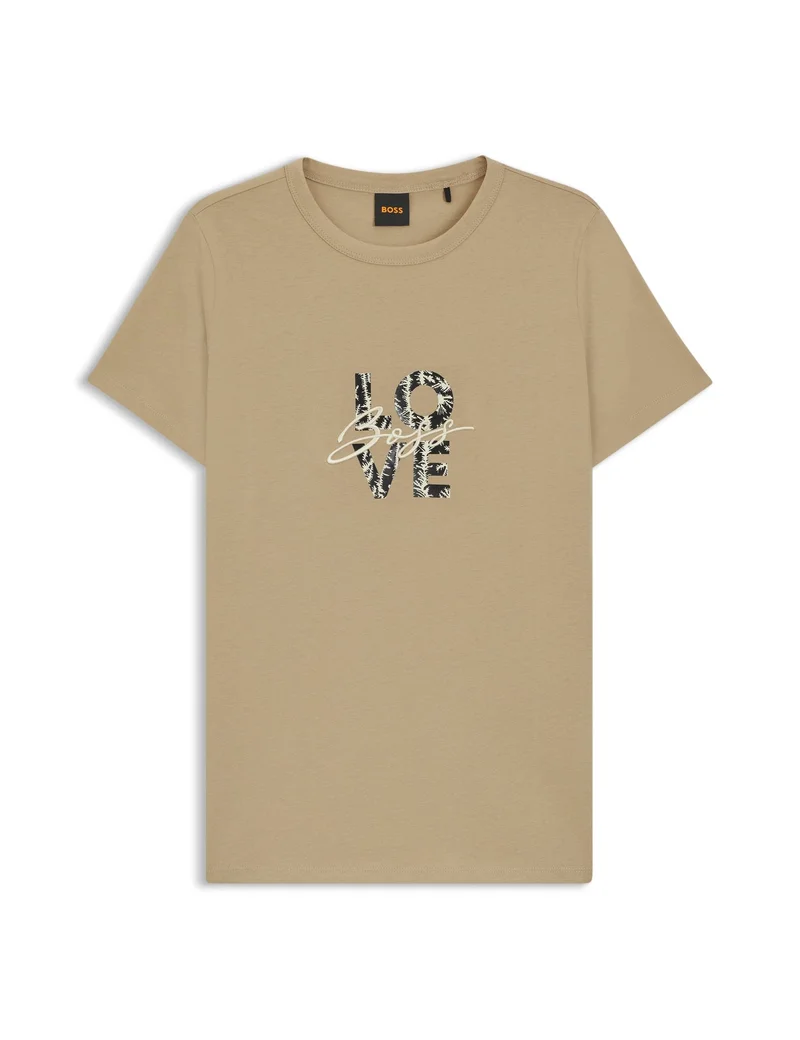 BOSS Brown Slim-fit T-shirt in cotton jersey with logo artwork for Women | Best Price UAE