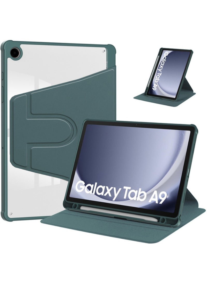 for Samsung Galaxy Tab A9 Case Cover, Tablet Protective Case With Pen Slot, Acrylic 360 ° Rotating Design, Automatic Wake-up/sleep, Soft Leather,Green - Image 1