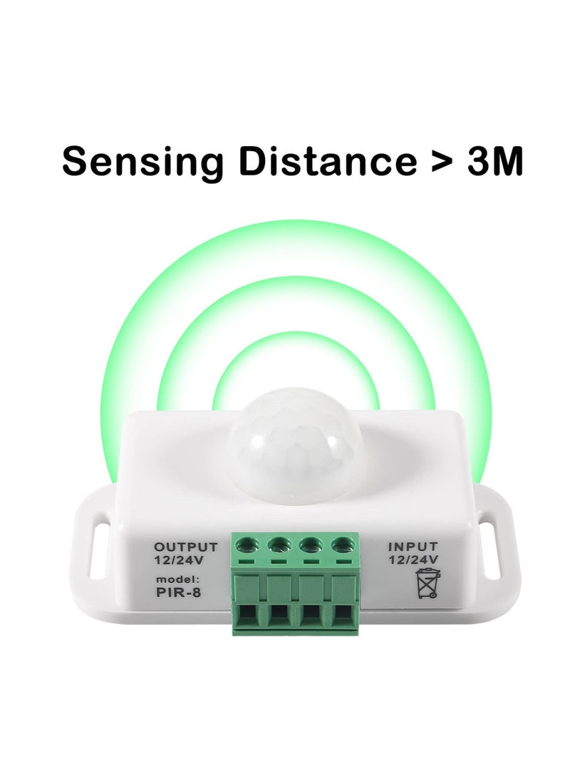 DC 12V 24V PIR Sensor LED Motion Sensor Switch, 2 Pcs Body Infrared Sensing Detector, for Timer Function Automatic Sign Control PIR Controller LED Light Strips (White) - Image 3