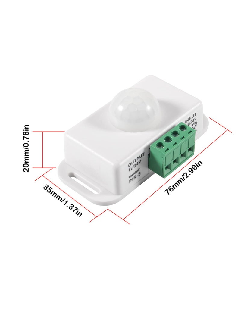 DC 12V 24V PIR Sensor LED Motion Sensor Switch, 2 Pcs Body Infrared Sensing Detector, for Timer Function Automatic Sign Control PIR Controller LED Light Strips (White) - Image 4