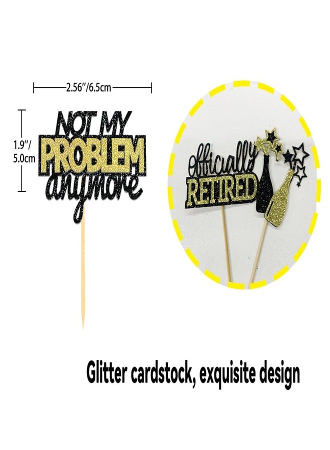 Moitkptt 24 Pcs Happy Retirement Cupcake Toppers Officially Retired Cupcake Picks, No Work Zone Retirement Theme Cake Toppers Decorations for Farewell Party Cakes (Black&Gold Ⅱ) - Image 2