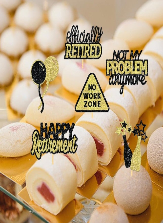 Moitkptt 24 Pcs Happy Retirement Cupcake Toppers Officially Retired Cupcake Picks, No Work Zone Retirement Theme Cake Toppers Decorations for Farewell Party Cakes (Black&Gold Ⅱ) - Image 5