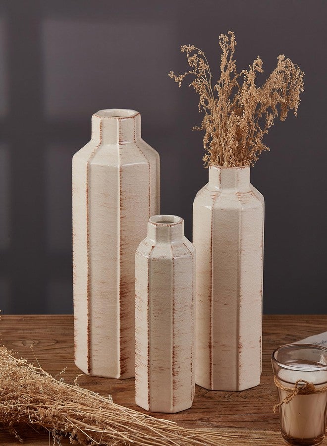 LUKA Ceramic Rustic Farmhouse Vase Set of 3,Ice Cracked Glazed Terracotta Vase,Large Vase for Decor,Fall Decoratiion Vases for Home, Table, Living Room, Shelf - Image 5