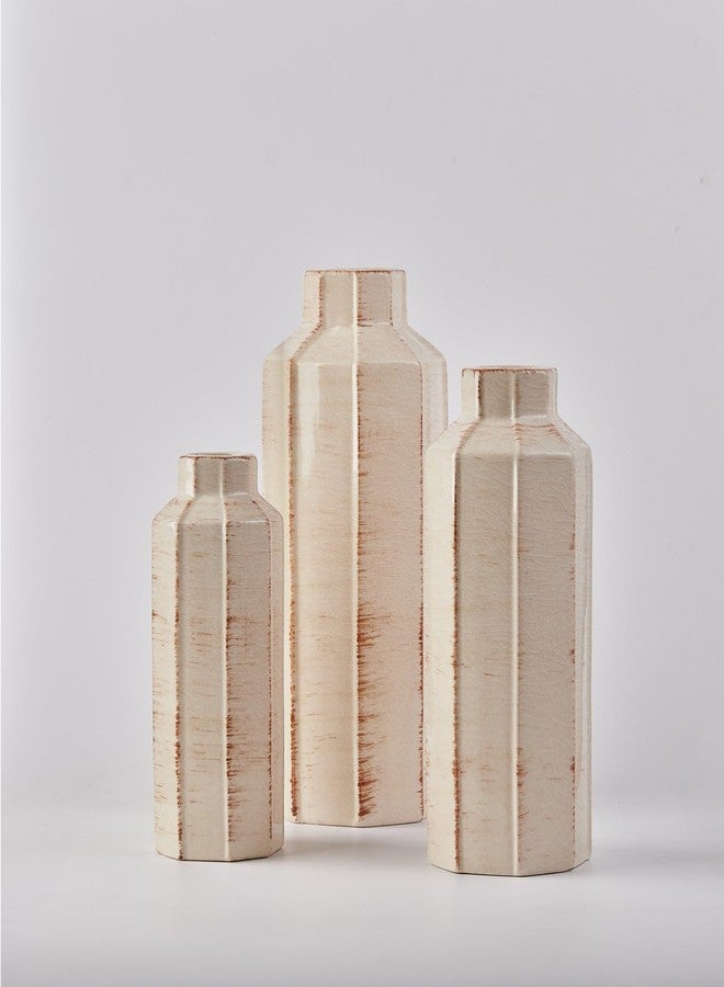 LUKA Ceramic Rustic Farmhouse Vase Set of 3,Ice Cracked Glazed Terracotta Vase,Large Vase for Decor,Fall Decoratiion Vases for Home, Table, Living Room, Shelf - Image 4