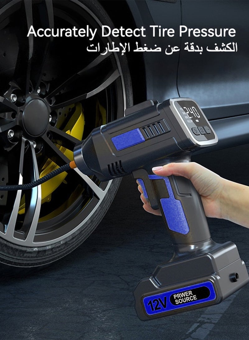 Huake Handheld Air Pump, Portable Car Tyre Auto Inflatable Pump, 160PSI Digital Pressure Detection, LED Lights Lighting Air Pump for Inflating Cars, Motorbikes, Bikes - Image 2