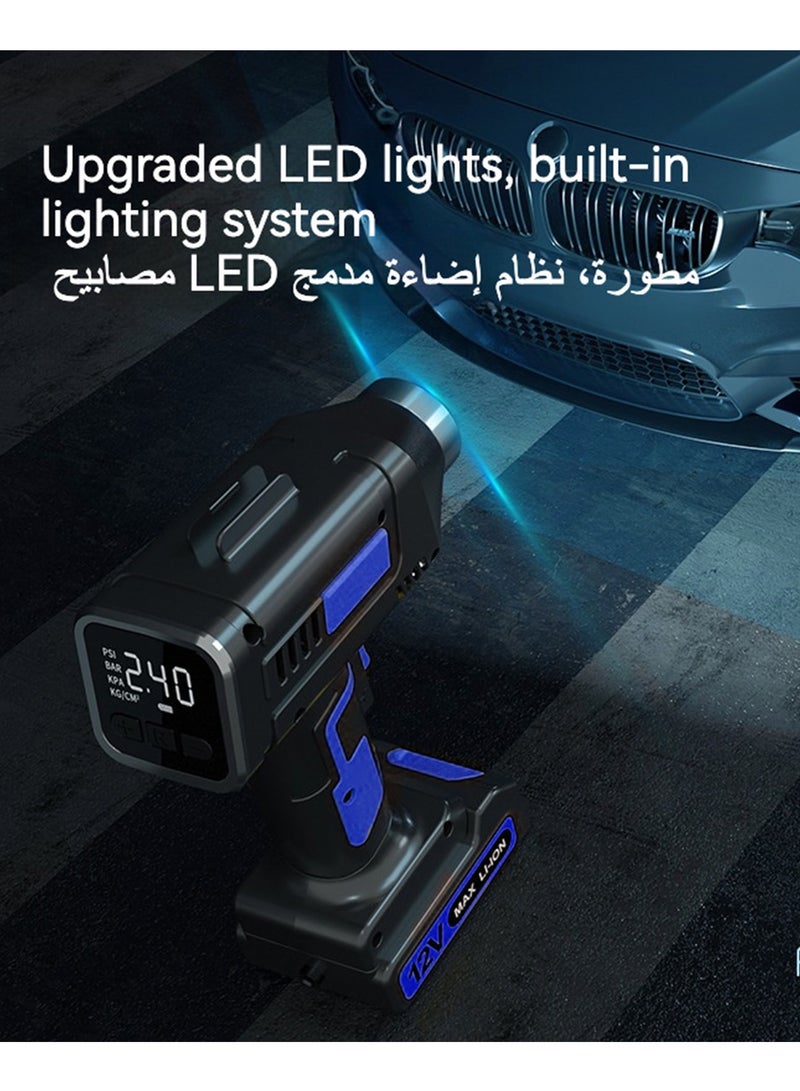 Huake Handheld Air Pump, Portable Car Tyre Auto Inflatable Pump, 160PSI Digital Pressure Detection, LED Lights Lighting Air Pump for Inflating Cars, Motorbikes, Bikes - Image 3