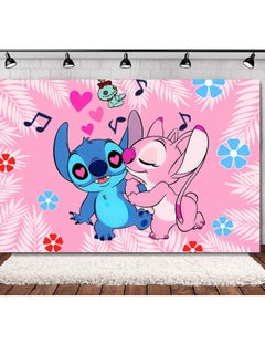 Party 42pcs of powder blue Stitch Girls, Boys, Kids Theme Party Supplies Set, Tablecloth, Background Cloth, Cake Decorations, Pull Flags and other party decorations  - Image 2