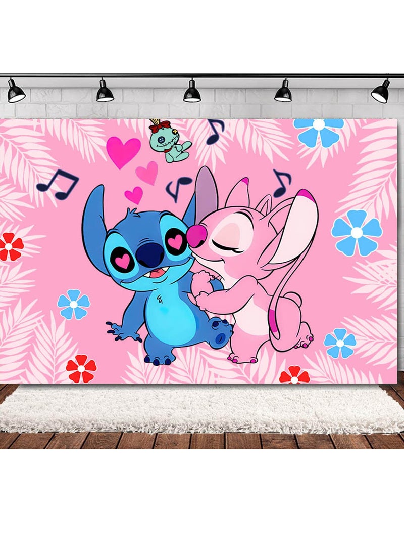 Party 42pcs of powder blue Stitch Girls, Boys, Kids Theme Party Supplies Set, Tablecloth, Background Cloth, Cake Decorations, Pull Flags and other party decorations - Image 2