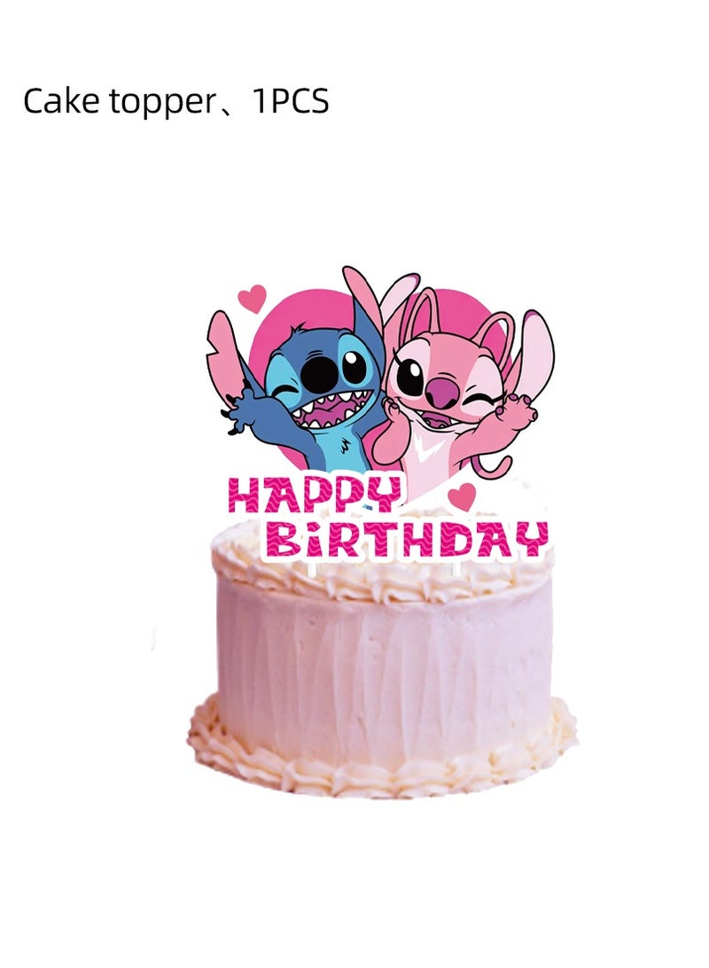 Party 42pcs of powder blue Stitch Girls, Boys, Kids Theme Party Supplies Set, Tablecloth, Background Cloth, Cake Decorations, Pull Flags and other party decorations - Image 3