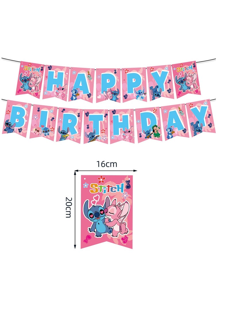 Party 42pcs of powder blue Stitch Girls, Boys, Kids Theme Party Supplies Set, Tablecloth, Background Cloth, Cake Decorations, Pull Flags and other party decorations - Image 4