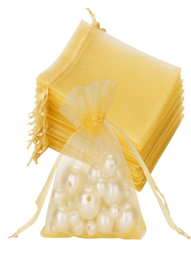 joycraft 50Pcs Organza Bags, 2.7"x3.5" Gift Favor Bags, Gold Breathable Tulle Bags with Drawstring, Sheer Mesh Pouch Drawstring Bags for Wedding Favor, Jewelry, Makeup, Candy - Image 1