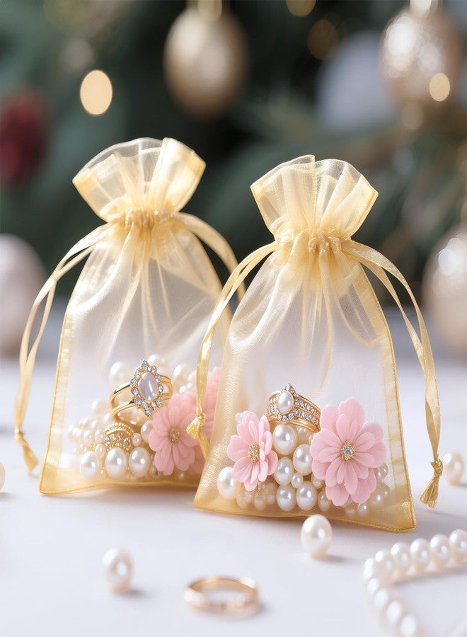 joycraft 50Pcs Organza Bags, 2.7"x3.5" Gift Favor Bags, Gold Breathable Tulle Bags with Drawstring, Sheer Mesh Pouch Drawstring Bags for Wedding Favor, Jewelry, Makeup, Candy - Image 4