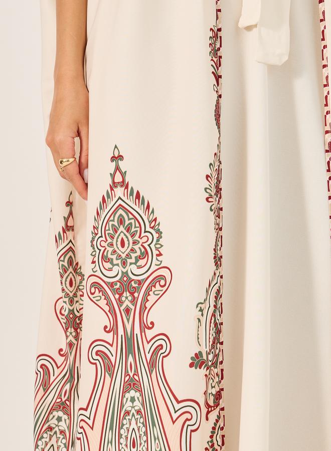 فستان ماكسي بأكمام طويلة ورباط من ستايلي للاستخدام...