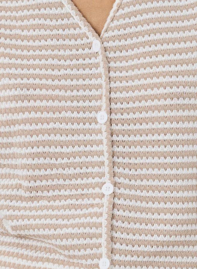 Take Two Take Two Striped Knitted Buttoned Top
