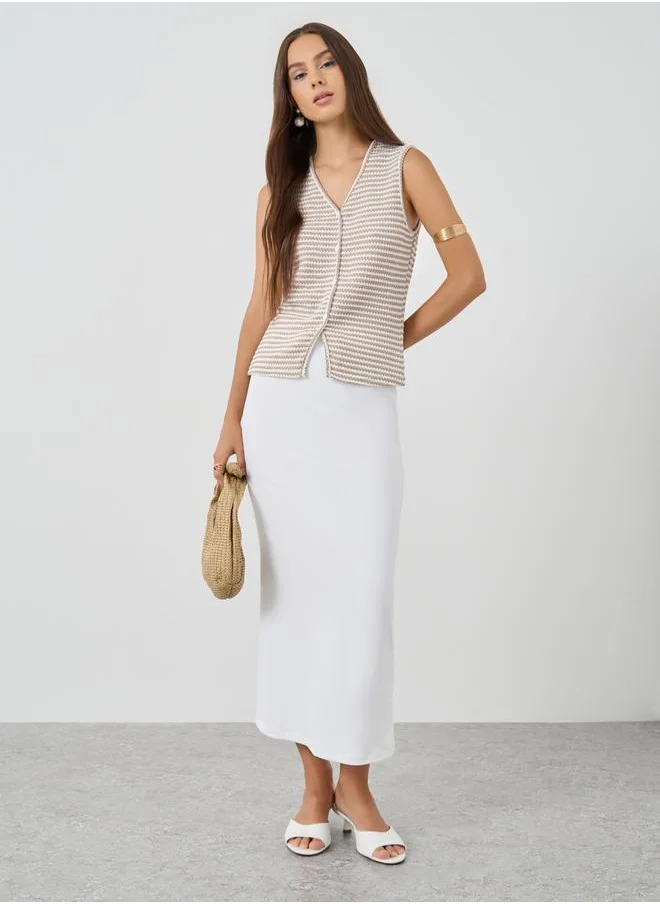 تايك تو Take Two Striped Knitted Buttoned Top