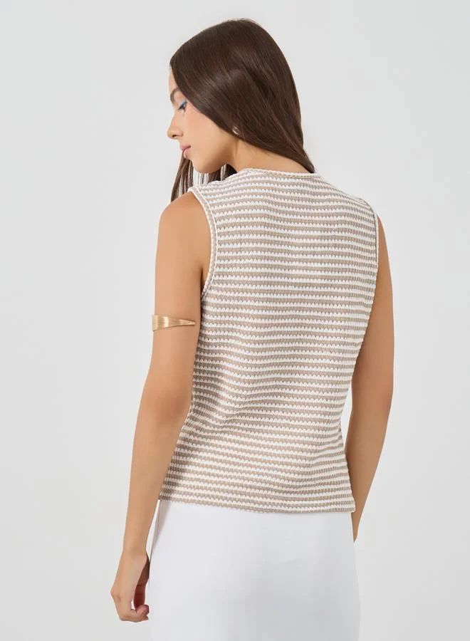 Take Two Take Two Striped Knitted Buttoned Top
