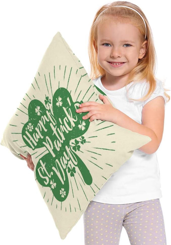 Moslion Leaves Throw Pillow Case St Patrick's Day Quote Spring Lucky Leaf Shamrock Pillow Cover Decorative Square Cushion Accent Cotton Linen Canvas 18x18 Inch Sofa Chair Green - Image 4