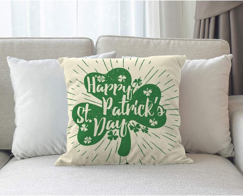 Moslion Leaves Throw Pillow Case St Patrick's Day Quote Spring Lucky Leaf Shamrock Pillow Cover Decorative Square Cushion Accent Cotton Linen Canvas 18x18 Inch Sofa Chair Green - Image 3