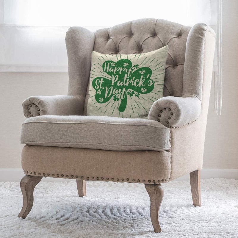Moslion Leaves Throw Pillow Case St Patrick's Day Quote Spring Lucky Leaf Shamrock Pillow Cover Decorative Square Cushion Accent Cotton Linen Canvas 18x18 Inch Sofa Chair Green - Image 5