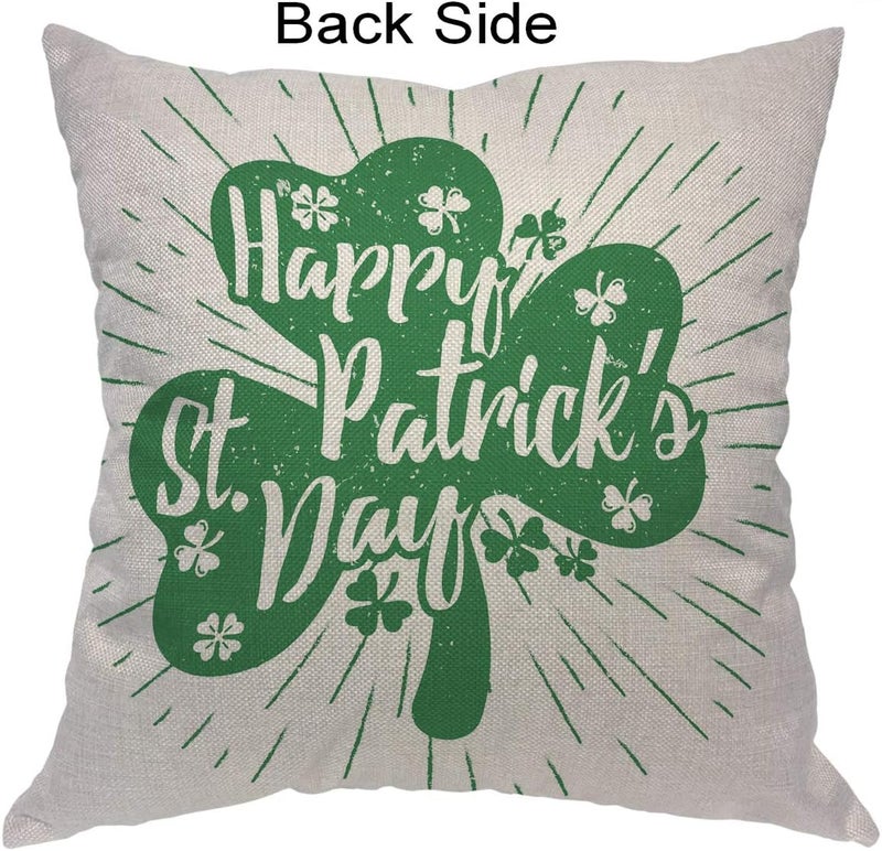 Moslion Leaves Throw Pillow Case St Patrick's Day Quote Spring Lucky Leaf Shamrock Pillow Cover Decorative Square Cushion Accent Cotton Linen Canvas 18x18 Inch Sofa Chair Green - Image 2