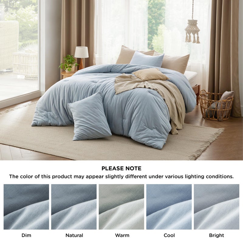 Bedsure Comforter Set Queen Size - Cotton Fabric with Microfiber Inner Fill, Mineral Blue Soft Bed Set for All Seasons, 3 Pieces, 1 Comforter (90" x 90") and 2 Pillow Cases (20" x 26") - Image 5