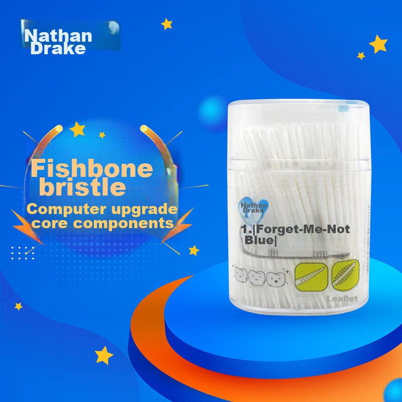 Naisenkelin Leaf-Shaped Toothpick Brush, Household Safe Toothpick Brush with Plastic Double-Ended Fish Bone Soft Bristles, 300 Pieces * 1 Jar - Image 1