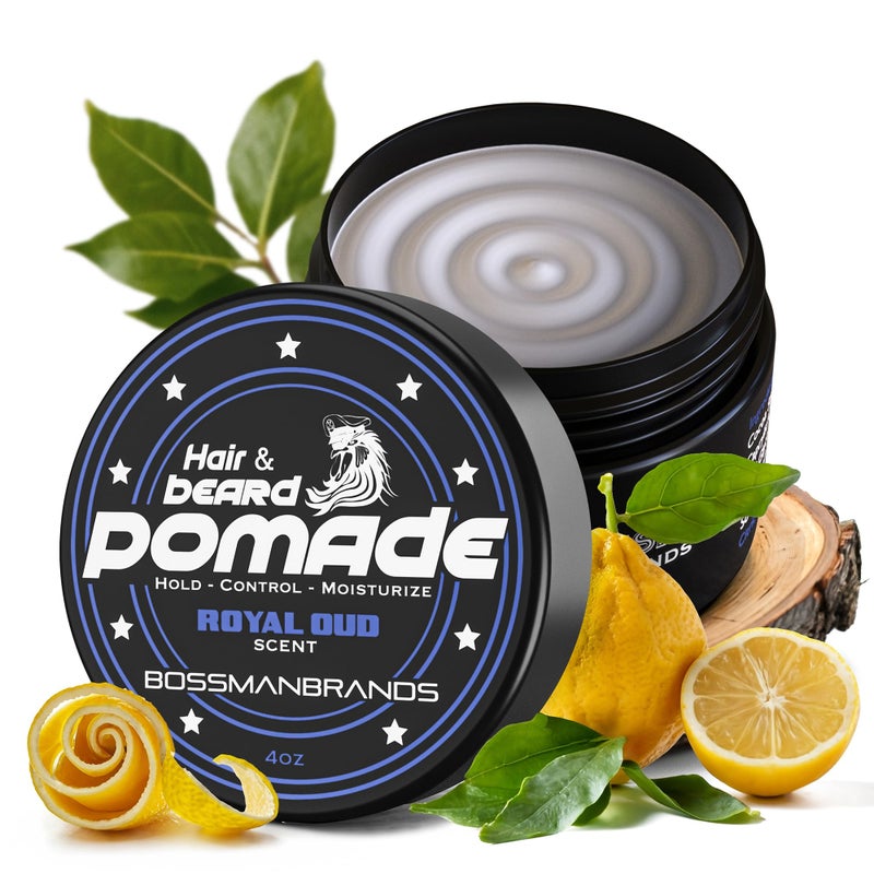 Bossman Hair & Beard Pomade for Men (Royal Oud Scent) â€“ Medium Hold & Moisturizing for Hair, Beard & Mustache Styling â€“ Made in USA - Image 1