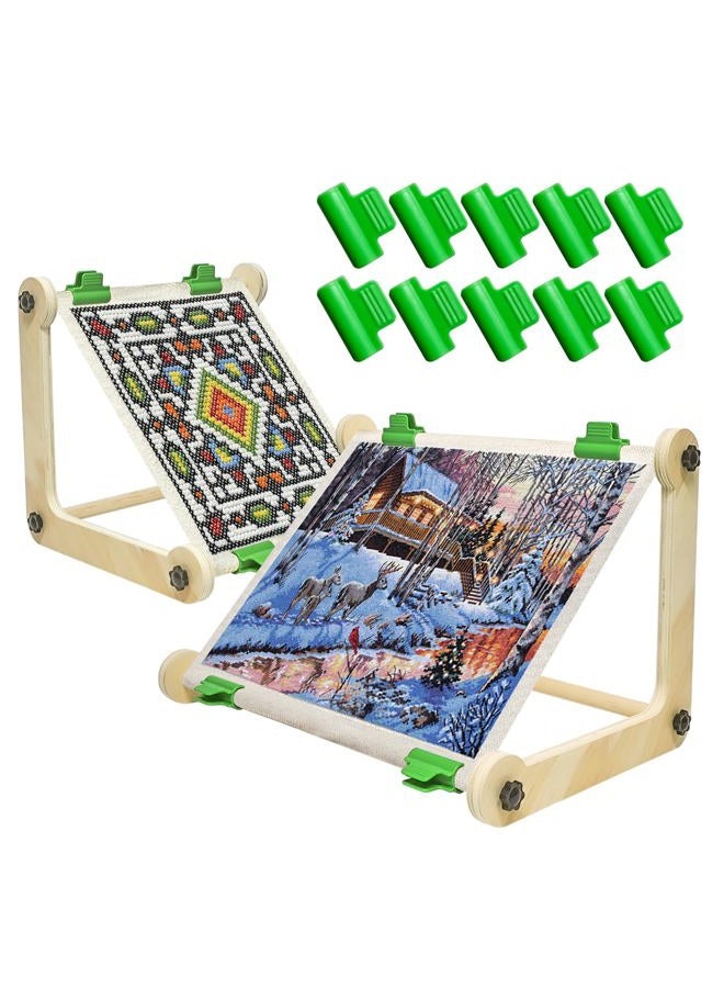 wdbg 2 Pack Adjustable Wooden Embroidery Stands for Cross Stitch, Tabletop Hoop Holder with 2 Sizes Rods Tapestry Needlepoint Lap Natural Wood Frame for Sewing & Quilting - Image 1
