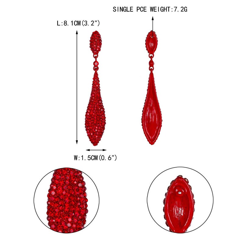 EVER FAITH Women's Austrian Crystal Double Waterdrop Bridal Pierced Dangle Earrings Red Red-Tone - Image 4